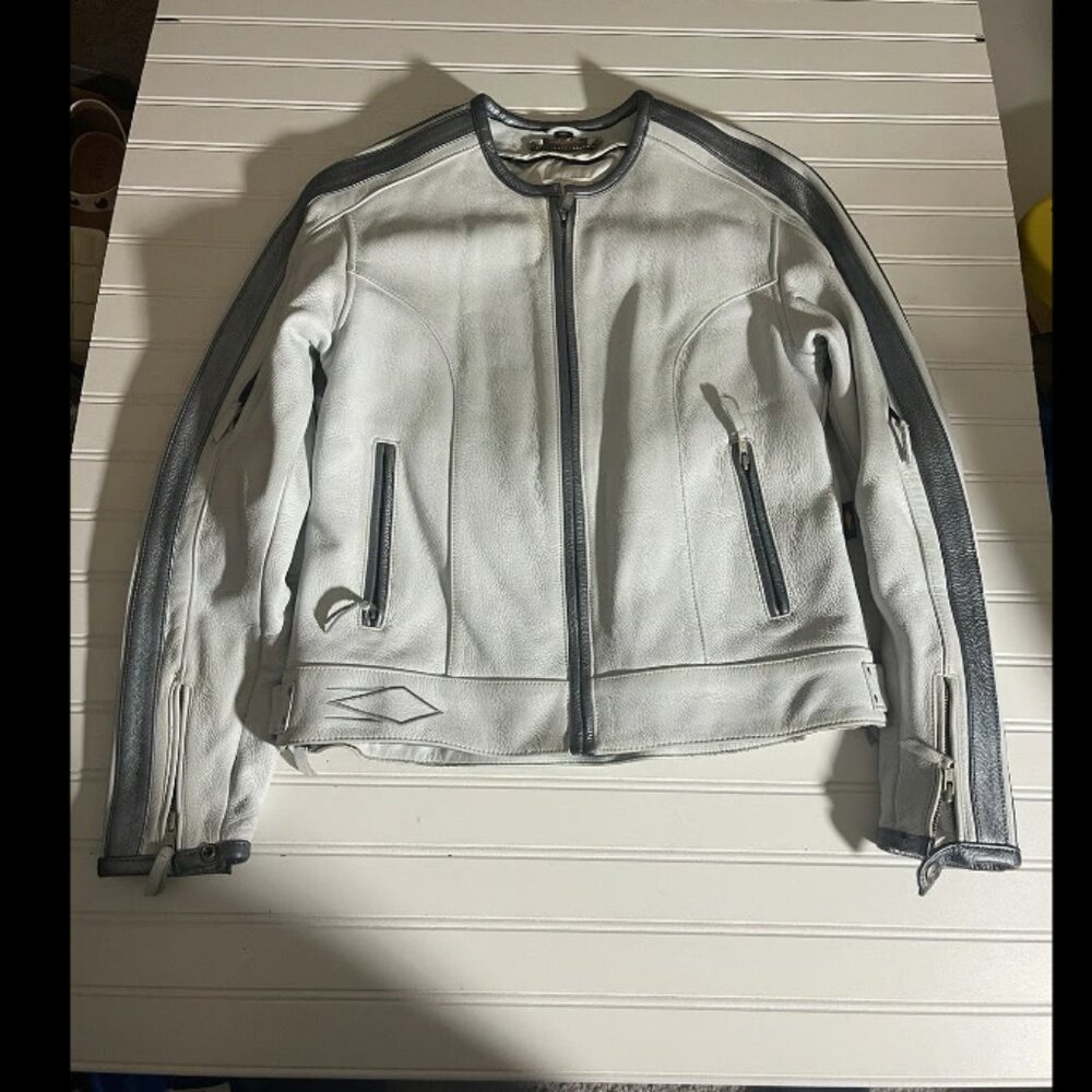 Power Trip Womens White Long Sleeve Full-Zip Motorcycle Jacket Size SMALL